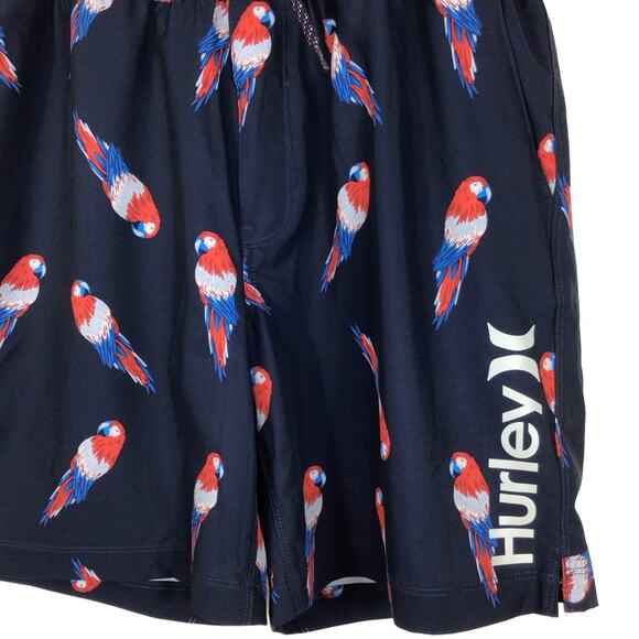 HURLEY Navy Blue Parrot Print Swim Trunks size Large - Picture 2 of 4